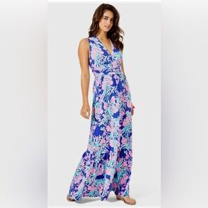 Lilly Pulitzer Blue and Pink Floral Maxi Dress